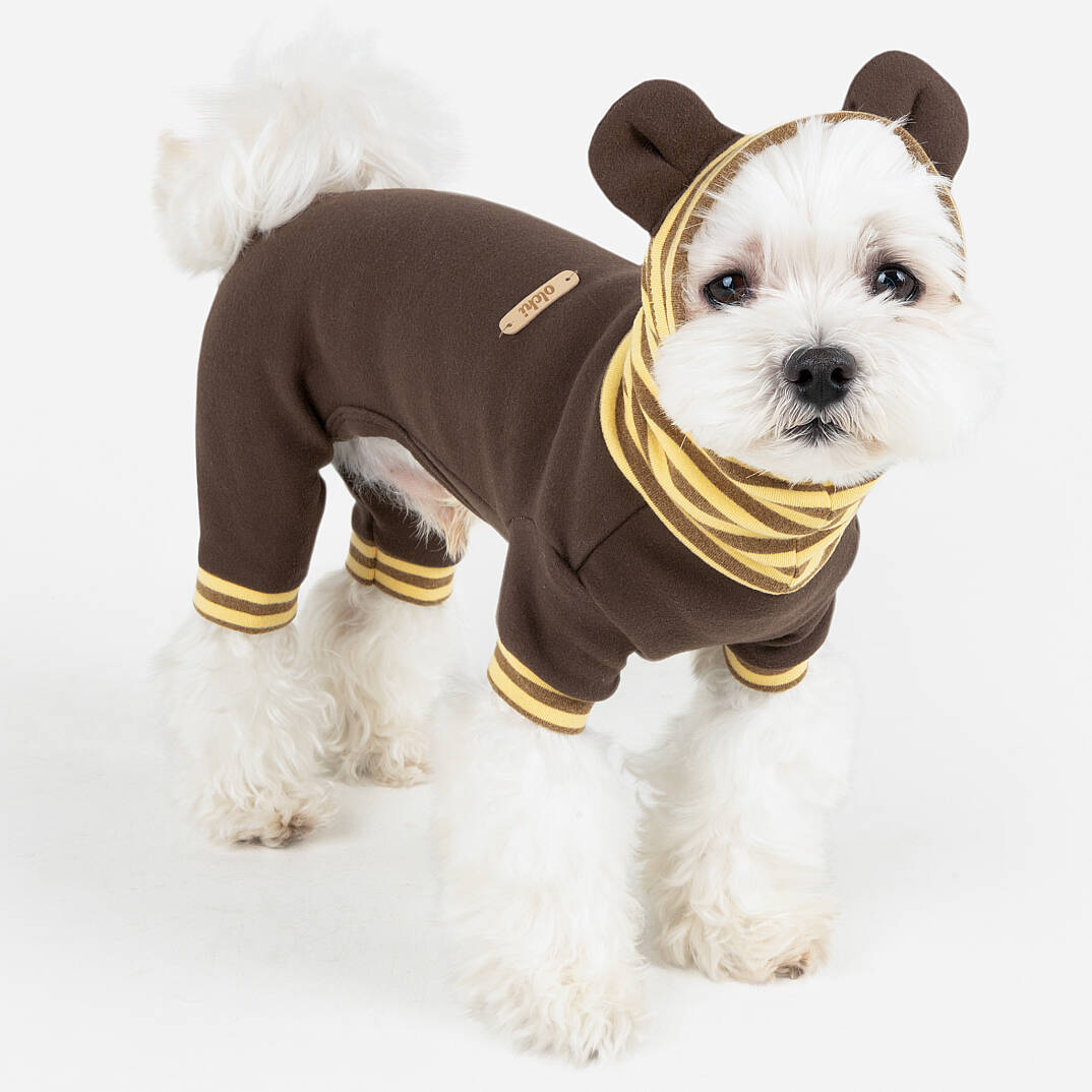 EARS HOODIE COVERALL / BROWN - 3