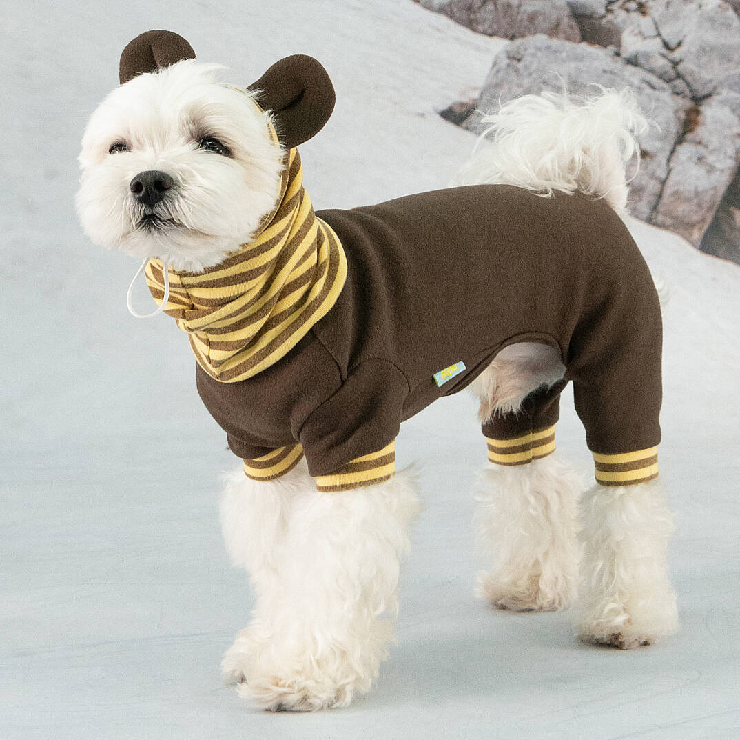 EARS HOODIE COVERALL / BROWN - 5